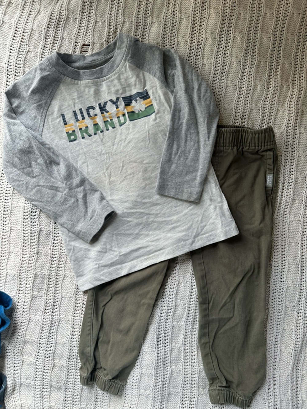 Lucky Brand Gray Raglan Tee with Olive Jogger Set